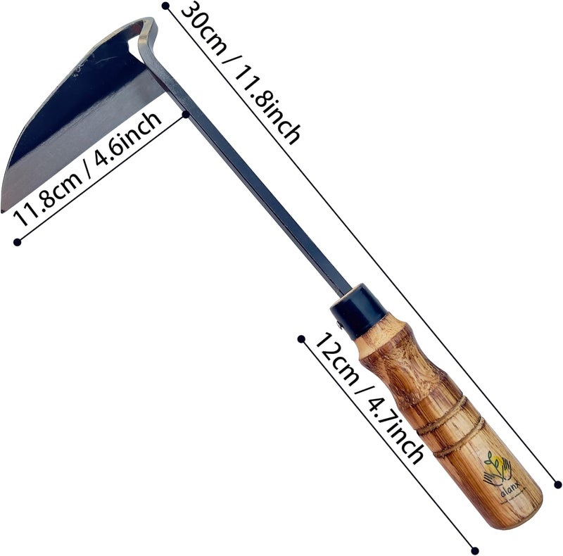 ALANX 12 Inch Japanese Gardening Hand Weeding Sickle, Weeding Hoe with Long Wooden Handle - Image 2